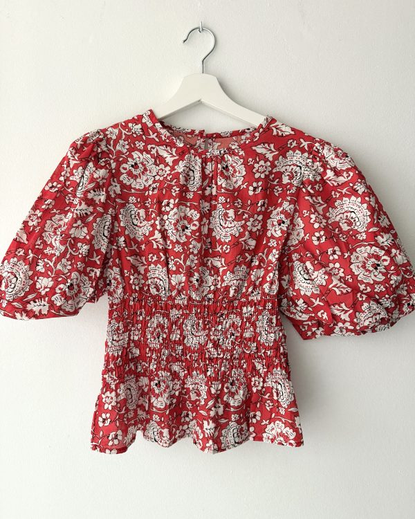 Blusa Roja Manga Abullonada Triana