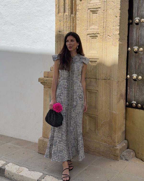 Vestido Carmen Vichy Blanco y Negro