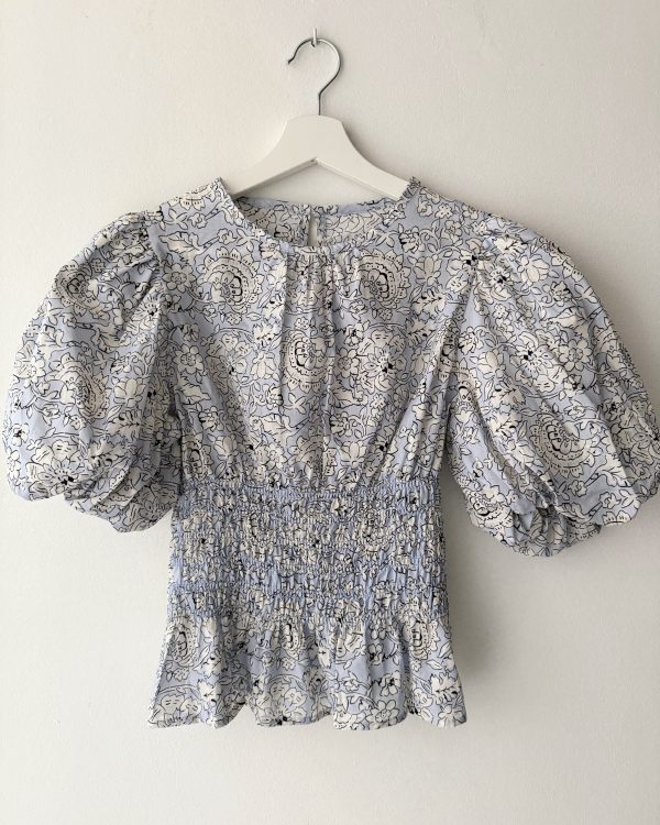 Blusa Celeste Manga Abullonada Triana