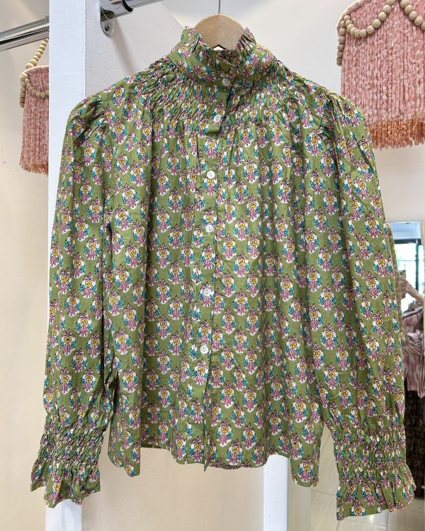 Blusa Jaipur Hindú Verde Cuello Fruncido