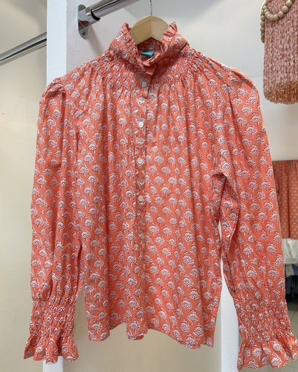 Blusa Jaffna Hindú Coral Cuello Fruncido