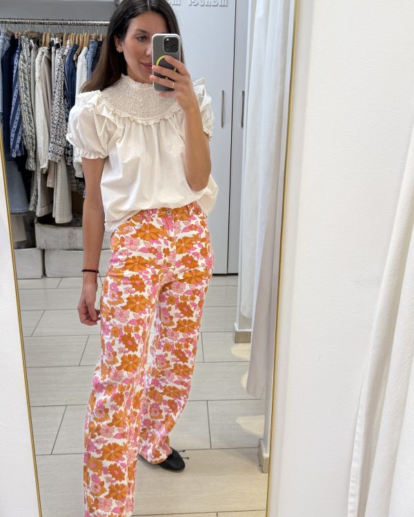 Jeans Rectos Florales Rosa y Naranja – Estilo Retro