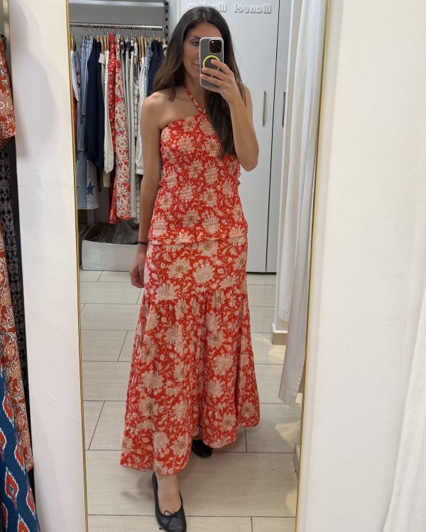 Vestido Maxi Estampado Coral con Escote Palabra de Honor