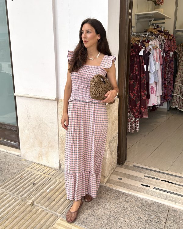 Vestido Largo Vichy Rosa