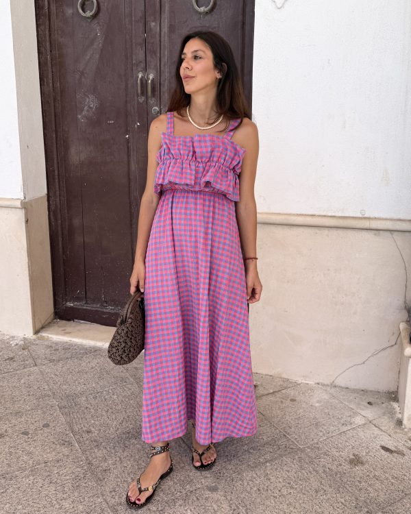 Vestido Vichy Azul y Fucsia Flavia