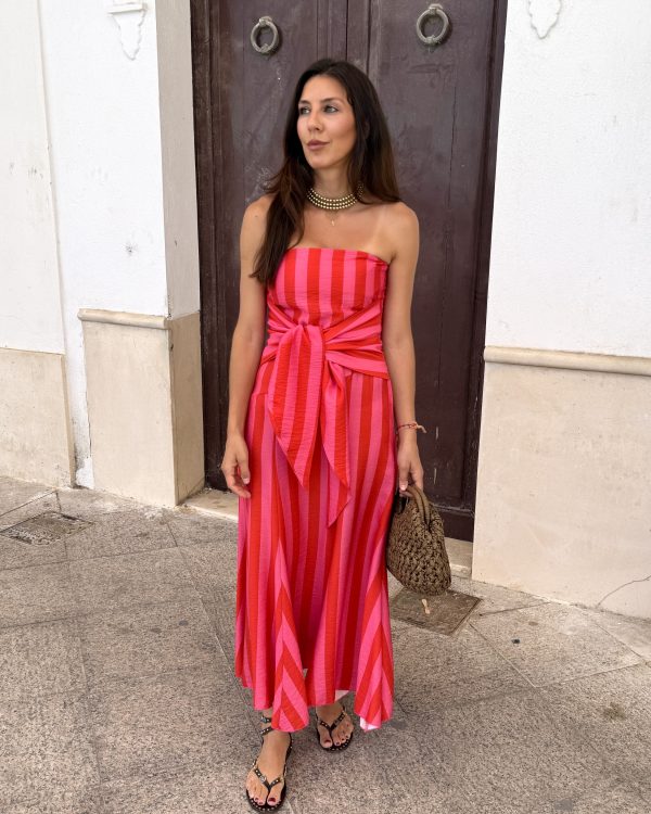 Vestidos Rayas Fucsia Palabra de Honor