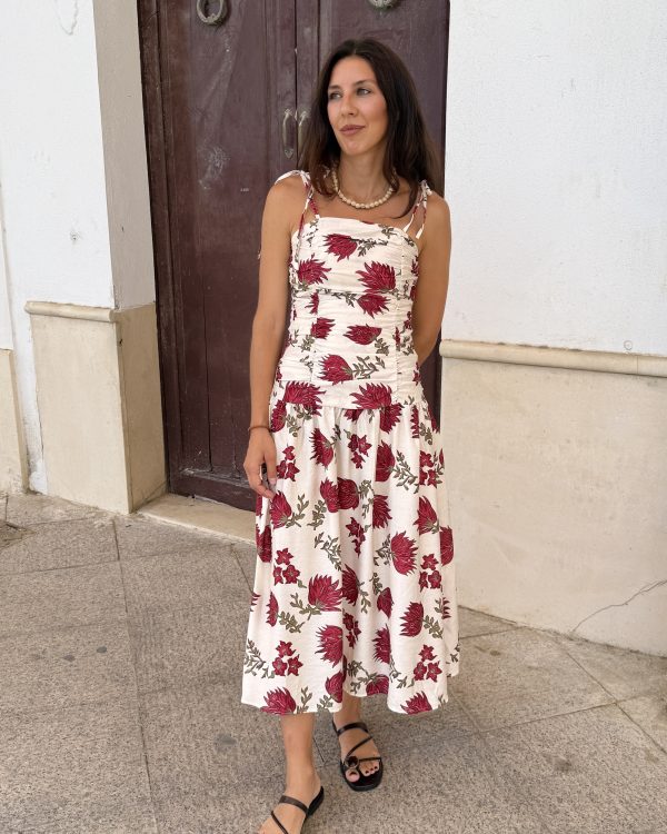 Vestido Fruncido Estampado Flores