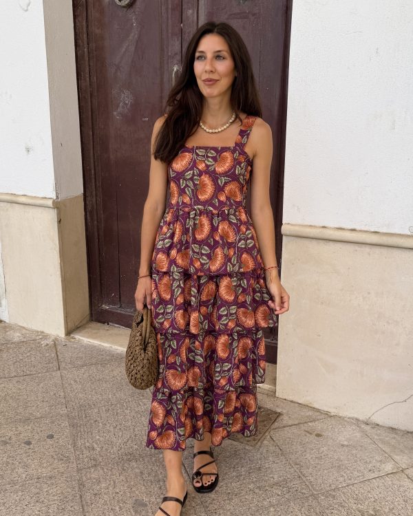 Vestido Floral Volantes Burdeos Eugenia