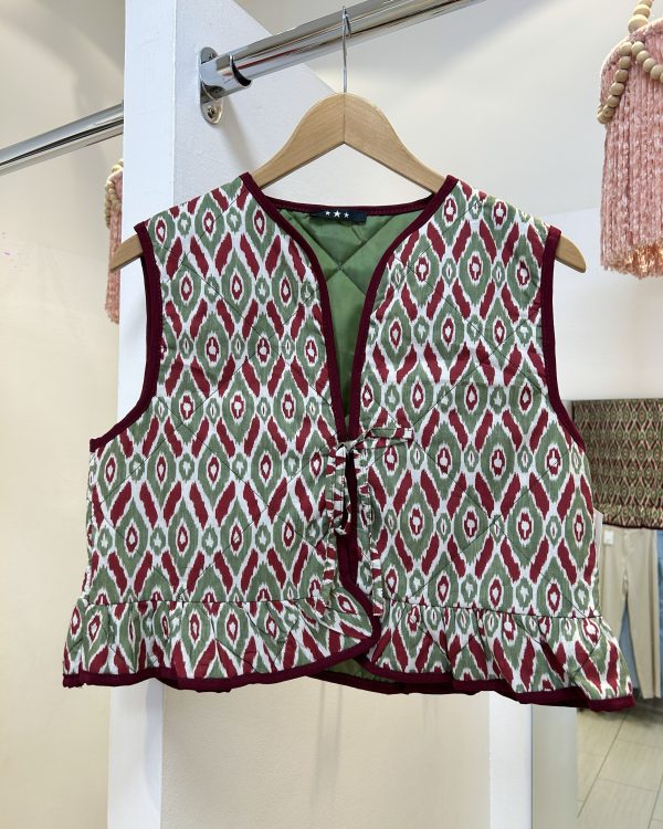 Chaleco Ikat Verde y Burdeos