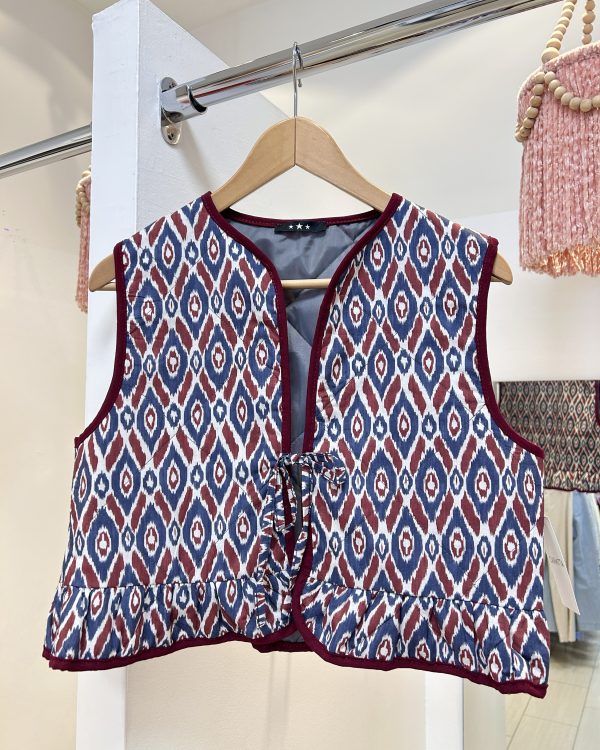 Chaleco Ikat Azul y Burdeos