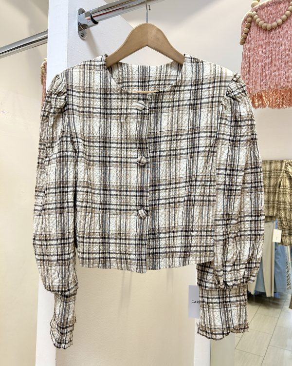 Chaqueta Corta de Cuadros Escoceses y Manga Abullonada