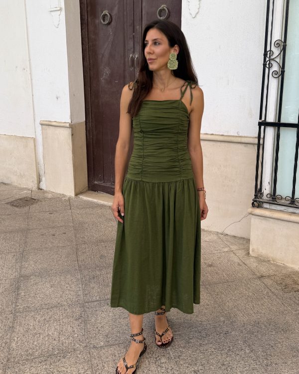 Vestido Fruncido Verde Luz